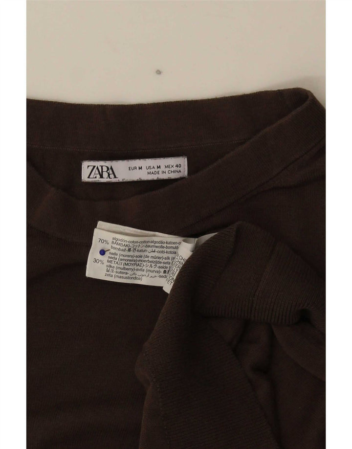Женский джемпер с круглым вырезом Zara UK 14, хлопковый средний коричневый цвет