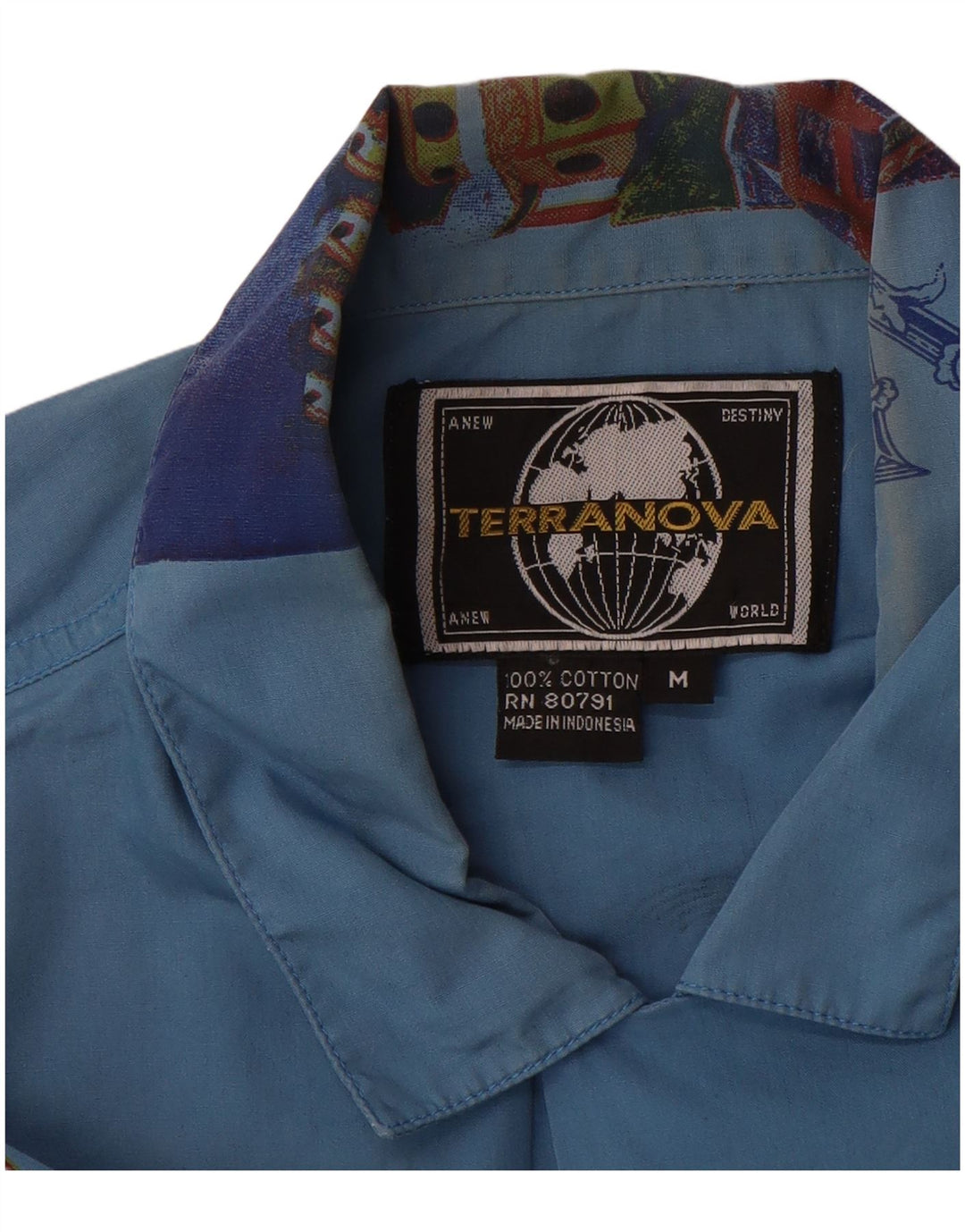 TERRANOVA Мужская рубашка с коротким рукавом с графическим рисунком, средний синий лоскутный хлопок