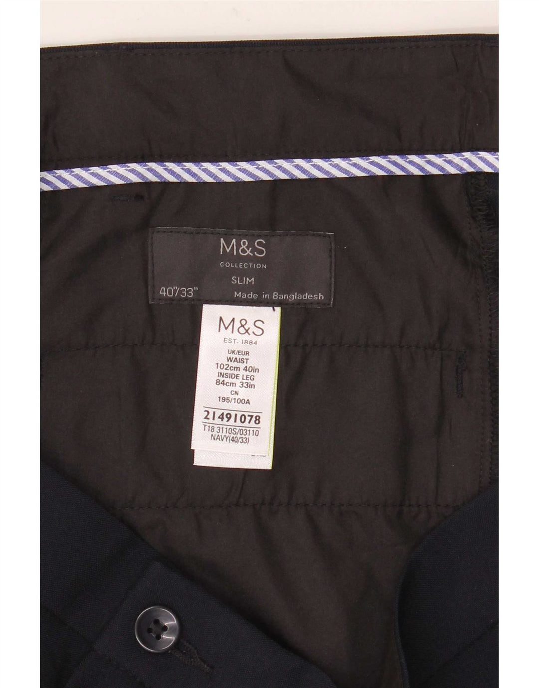 Мужские узкие брюки-чиносы Marks & Spencer W40 L33 темно-синие из полиэстера