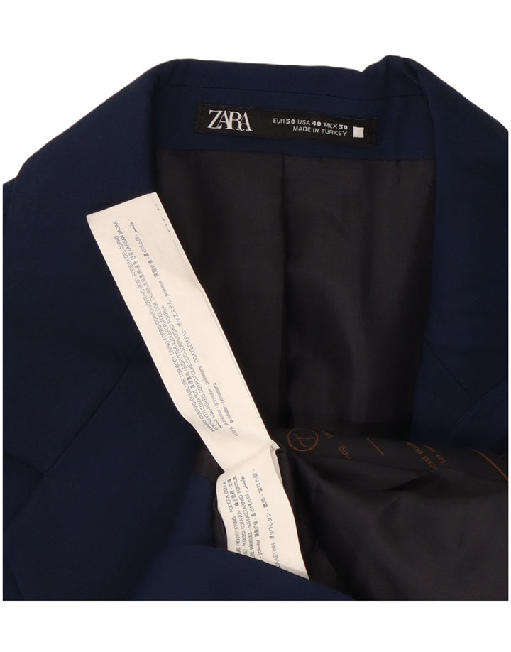 Мужской пиджак на двух пуговицах Zara EU 50, средний темно-синий, полиэстер