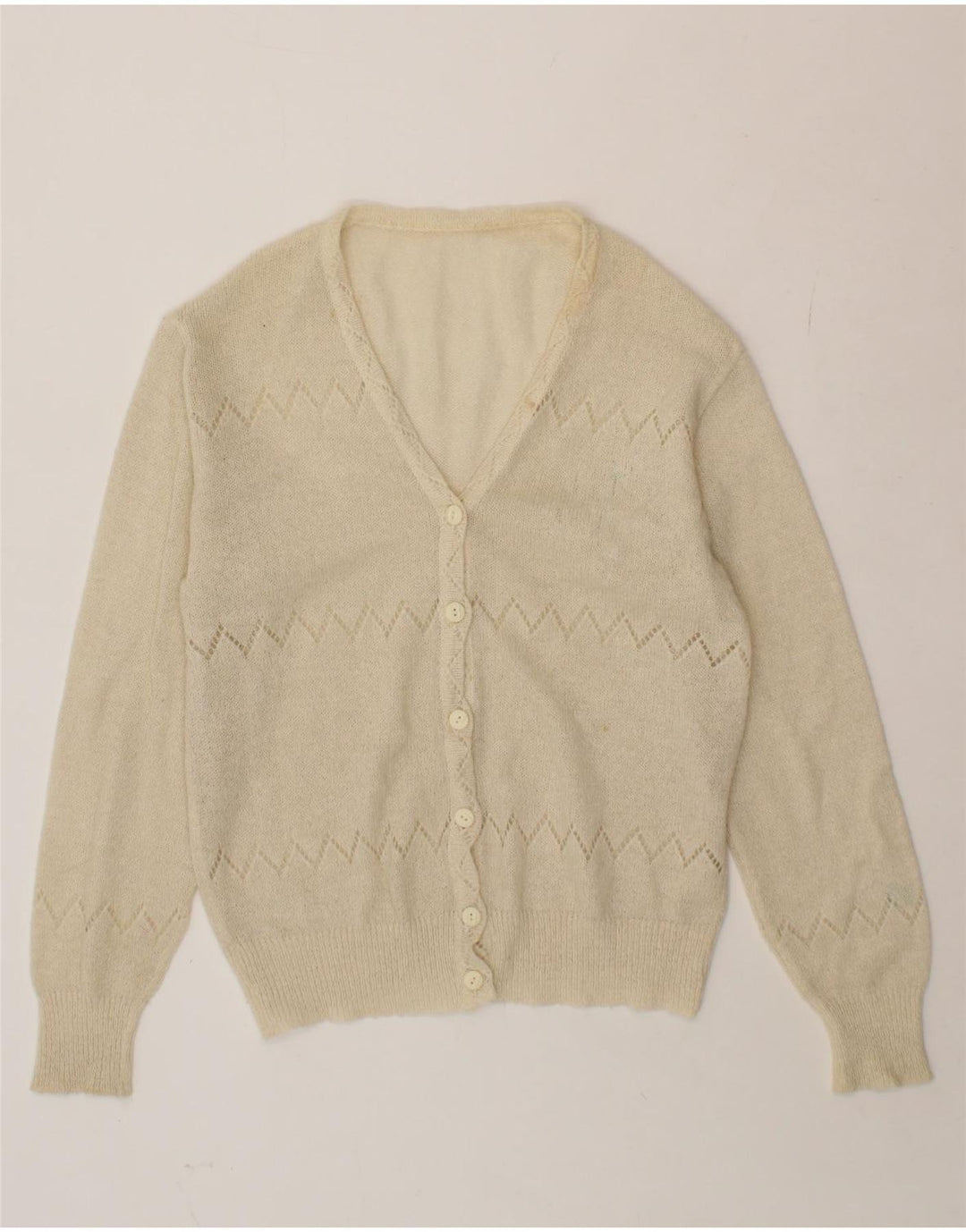 VINTAGE Womens Cardigan Sweater UK 14 Medium Beige Acrylic Vintage Vintage and Second-Hand Vintage from Messina Hembry 