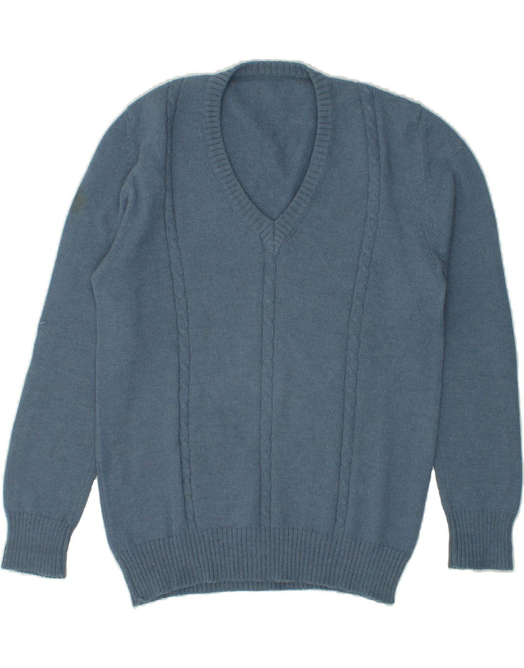 VINTAGE Mens V-Neck Jumper Sweater Medium Blue Vintage Vintage and Second-Hand Vintage from Messina Hembry 