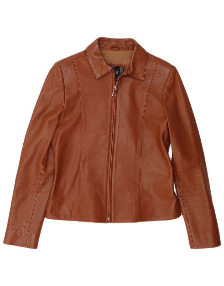 Винтажная женская кожаная куртка UK 12 среднего коричневого цвета