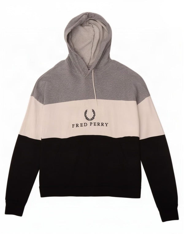 Женский джемпер с капюшоном Fred Perry UK 10, маленький серый с цветными блоками