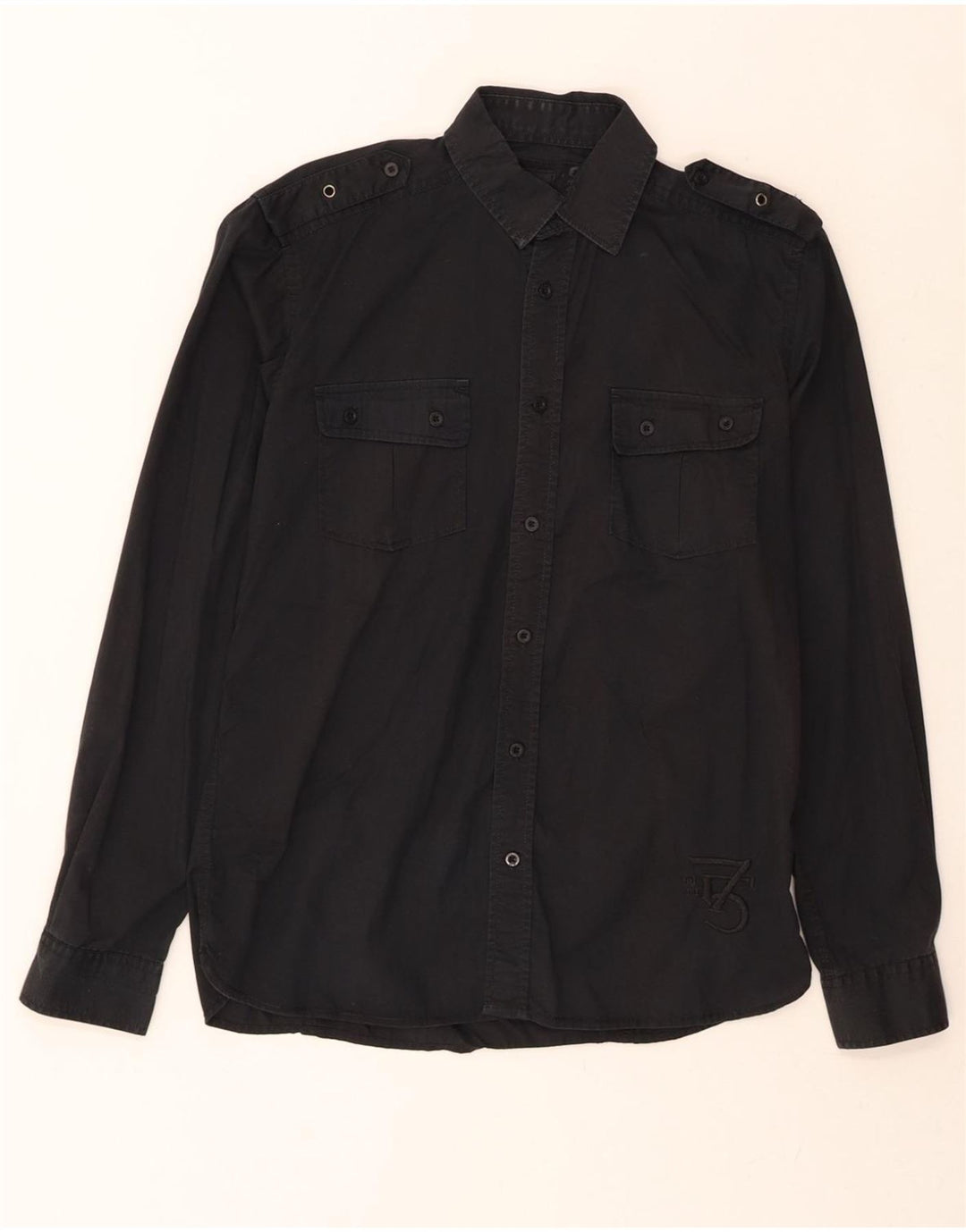 JACK & JONES Mens Graphic Military Shirt Small Black Cotton Vintage Jack & Jones and Second-Hand Jack & Jones from Messina Hembry 