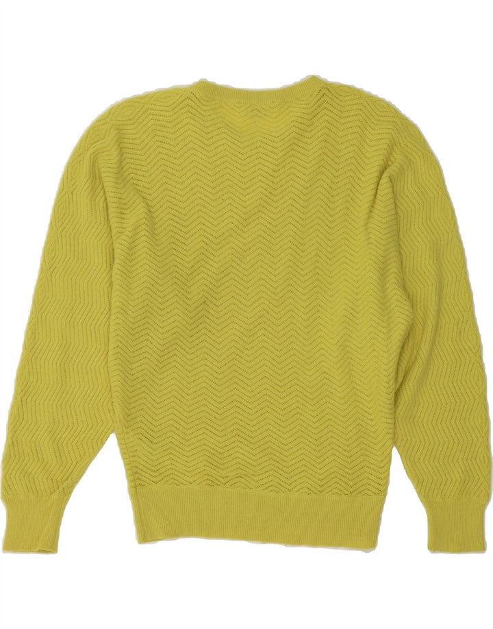 BENETTON Womens Crew Neck Jumper Sweater UK 12 Medium Yellow Chevron Vintage Benetton and Second-Hand Benetton from Messina Hembry 