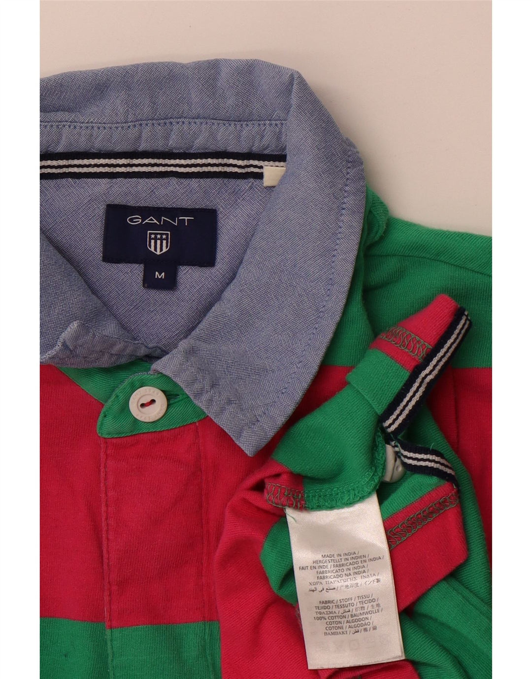 Мужская рубашка-поло для регби Gant с длинным рукавом, хлопковая ткань среднего зеленого цвета в полоску