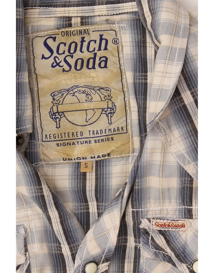 SCOTCH & SODA Mens Shirt Small Beige Check Cotton Vintage Scotch & Soda and Second-Hand Scotch & Soda from Messina Hembry 