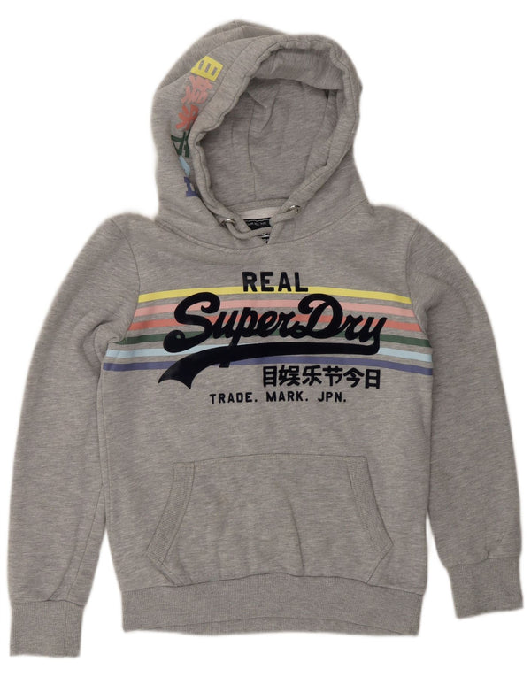 SUPERDRY Женский джемпер с капюшоном с рисунком UK 10, маленький серый хлопок
