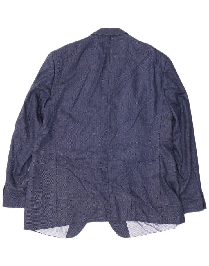 Мужской пиджак Guy Laroche на 2 пуговицах, Великобритания 42 XL, темно-синий, шелковый с узором «в елочку»