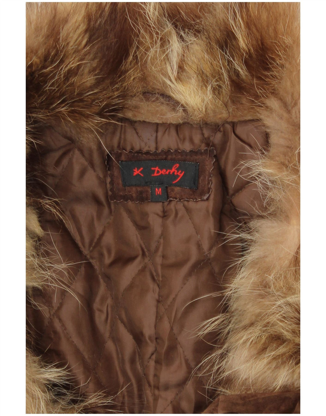 Rene Derhy Женское Замшевое Меховое Пальто UK 14 Средне-Коричневый Кожаный