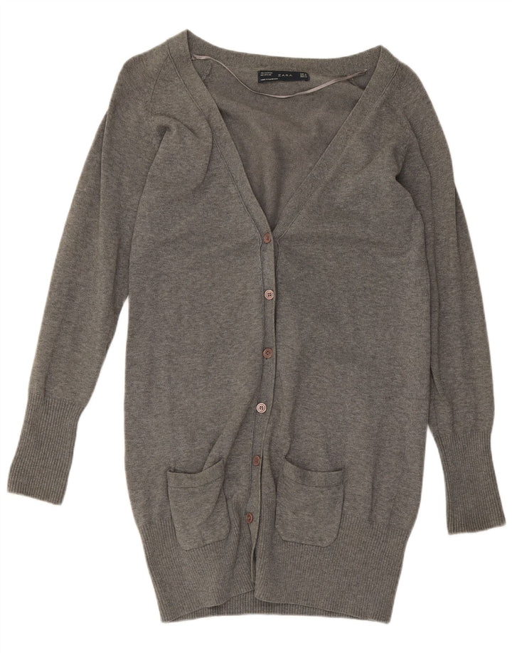 Женский удлиненный кардиган Zara UK 12, хлопок среднего серого цвета
