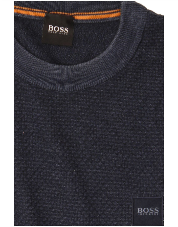 Мужской джемпер с круглым вырезом Hugo Boss, средний темно-синий из натуральной шерсти