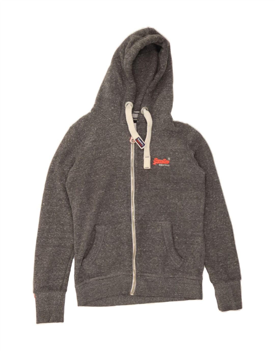 SUPERDRY Womens Zip Hoodie Sweater UK 10 Small Grey Flecked Polyester Vintage Superdry and Second-Hand Superdry from Messina Hembry 