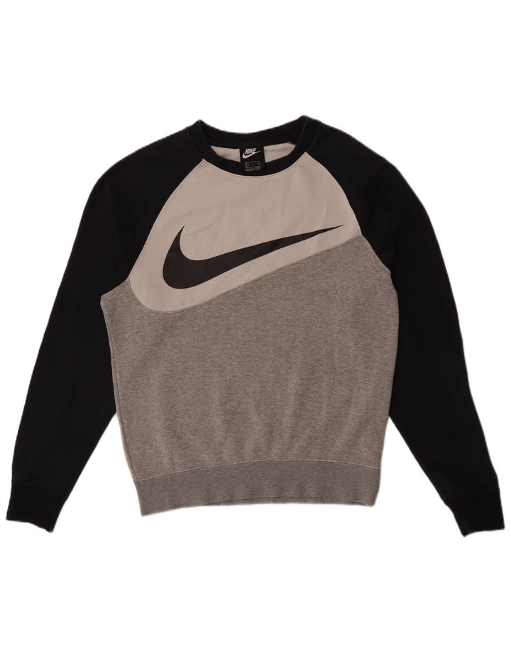Мужской свитшот с рисунком Nike, маленький серый хлопковый джемпер с цветными блоками