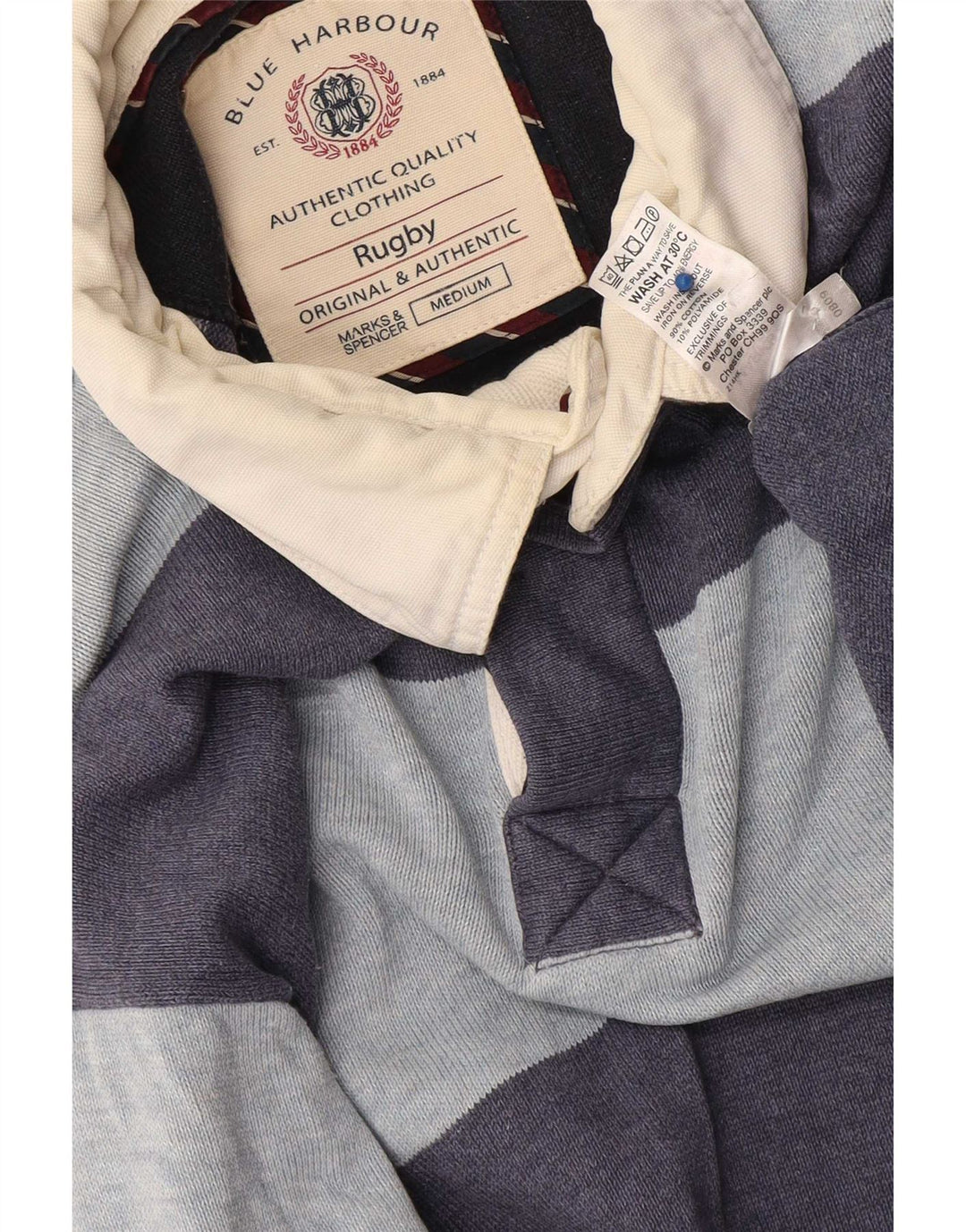 Мужская рубашка-поло для регби Marks & Spencer Blue Harbour, средний синий в полоску
