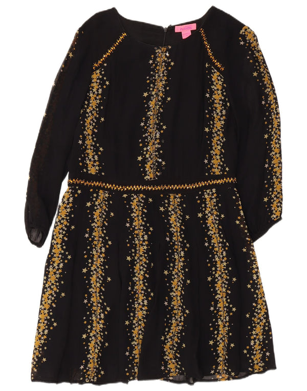 MONSOON Womens Abstract Pattern 3/4 Sleeve A-Line Dress UK 12 Medium Black