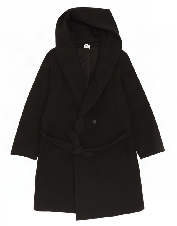 Женское двубортное пальто с капюшоном Zara UK 18 XL, черный полиэстер