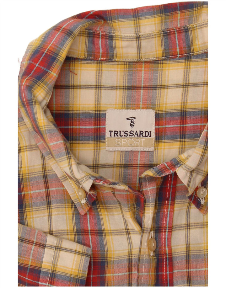 Trussardi Мужская рубашка с коротким рукавом, средняя разноцветная клетка