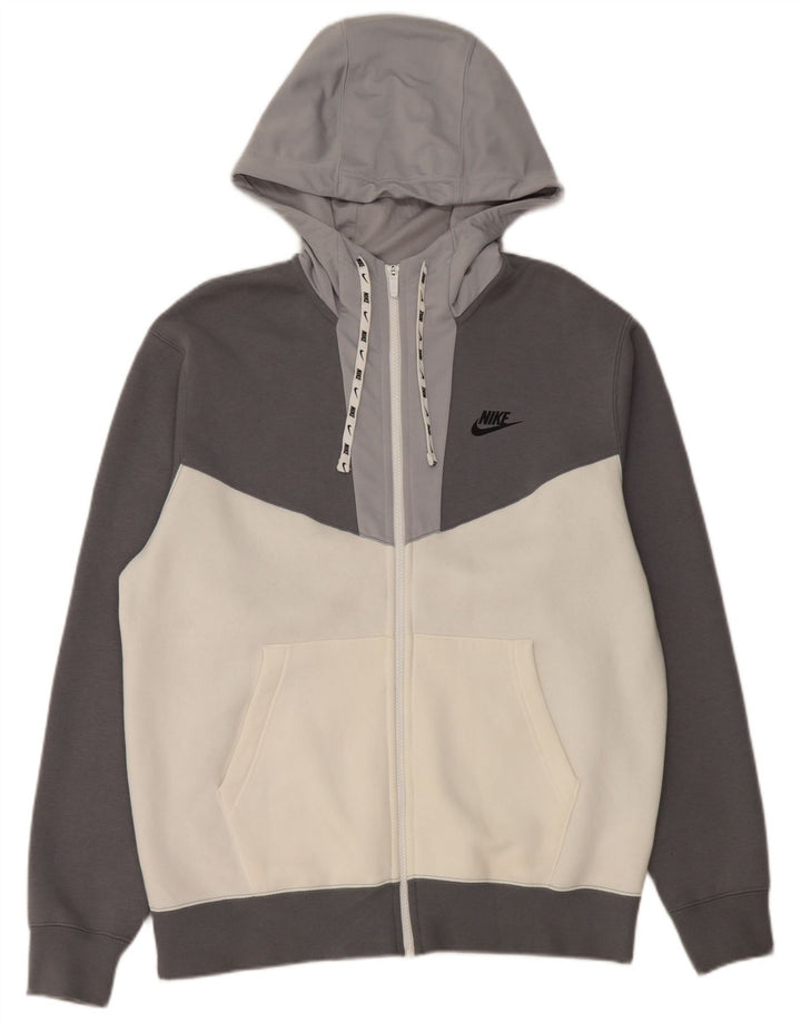 Мужской свитер с капюшоном и молнией с графическим рисунком Nike, хлопковый средне-серый цвет с цветными блоками