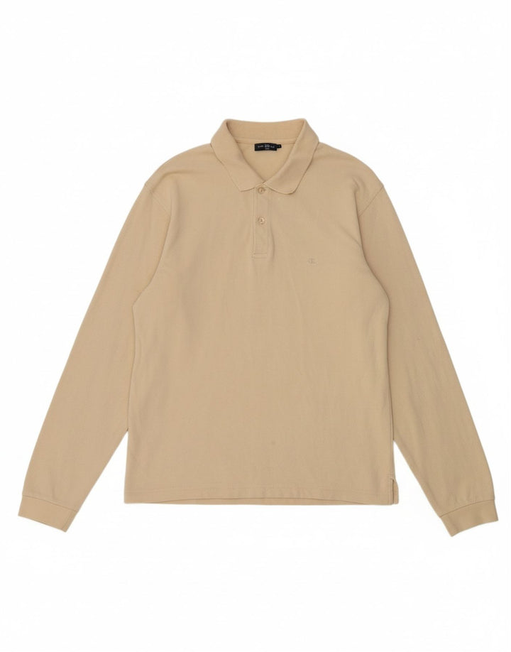 CHAMPION Mens Long Sleeve Polo Shirt Medium Beige