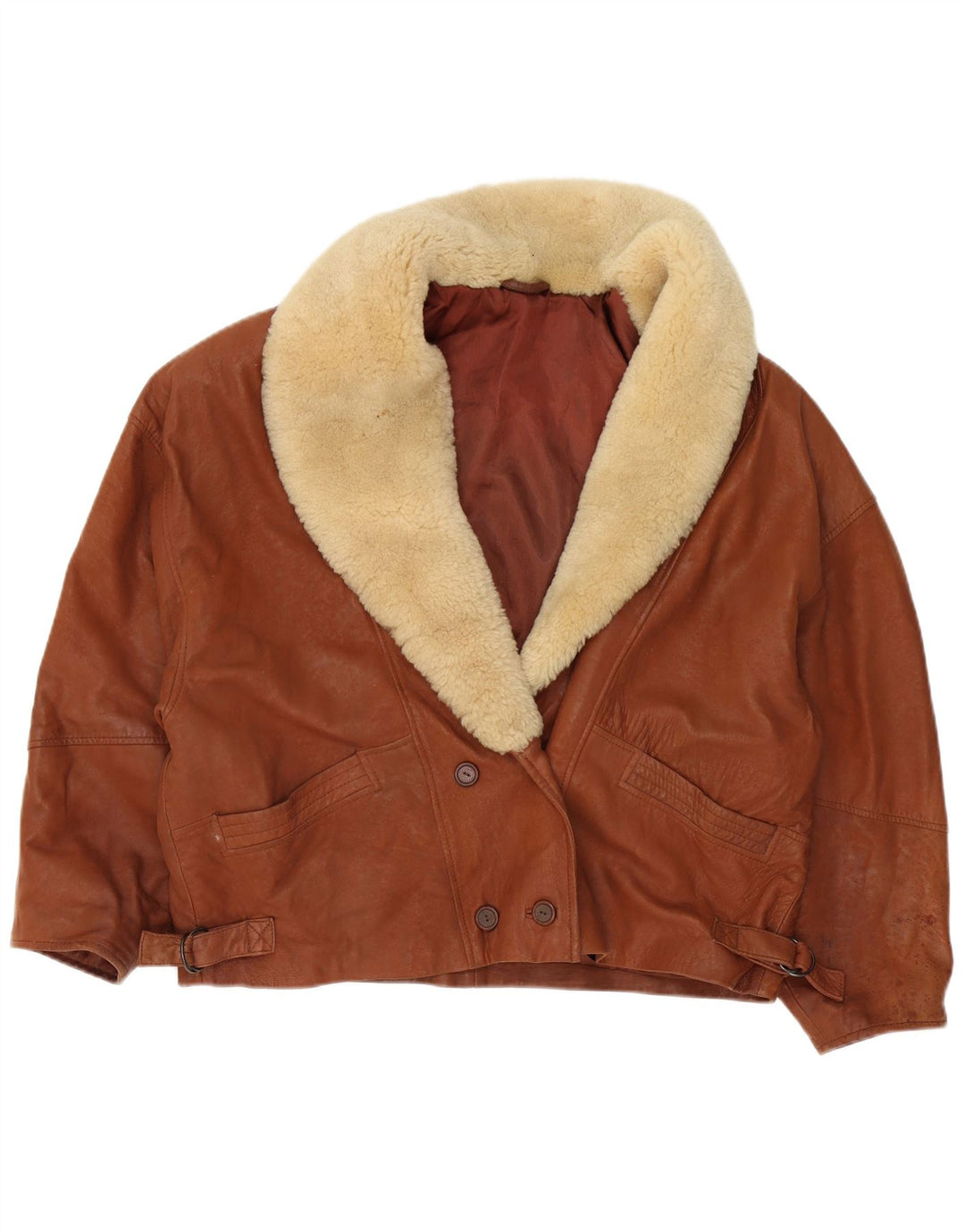 ST MICHAEL Женская укороченная двубортная куртка UK 18 XL Коричневая кожа