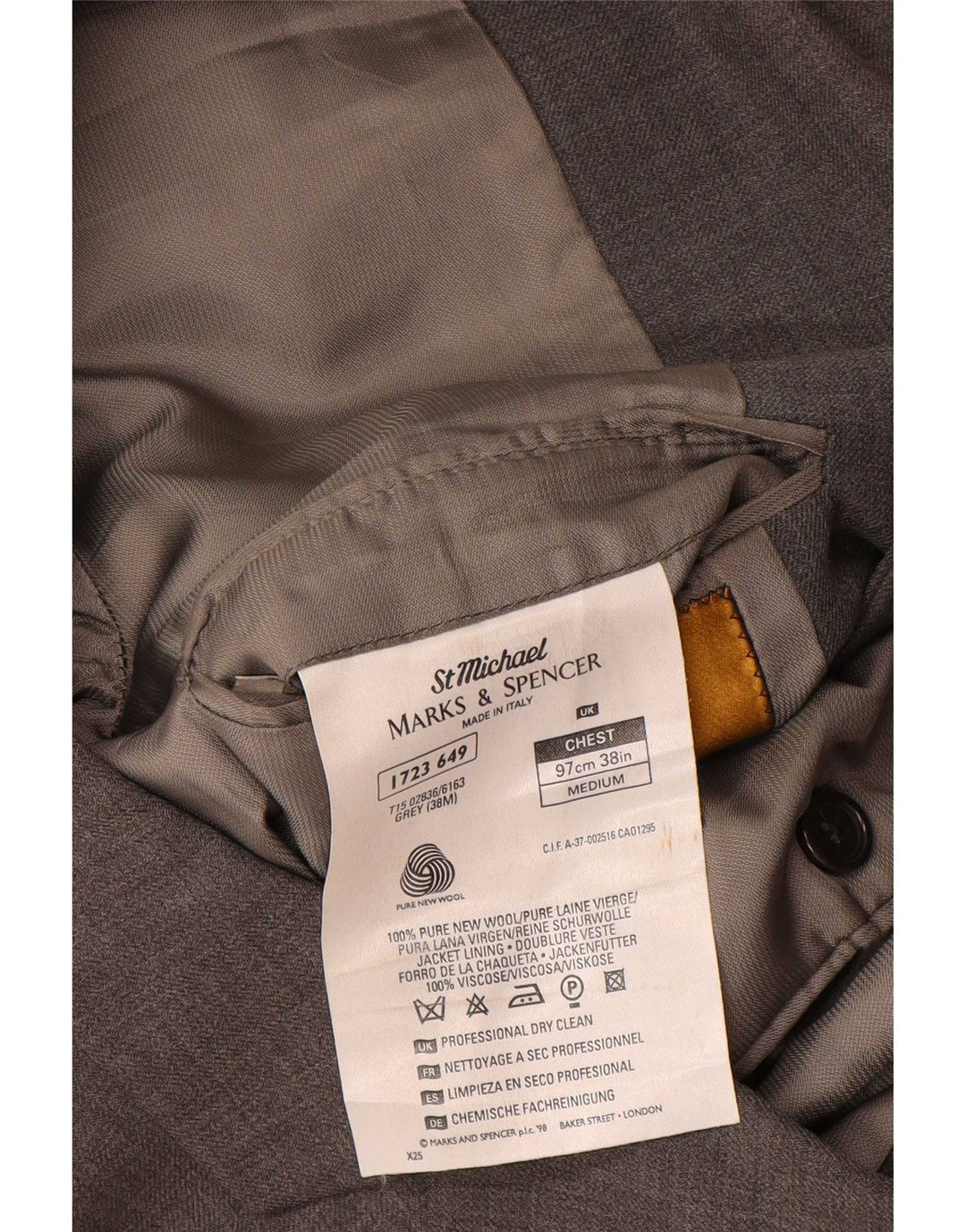 Мужской пиджак с 3 пуговицами Marks & Spencer, Великобритания 38, средний серый, новая шерсть