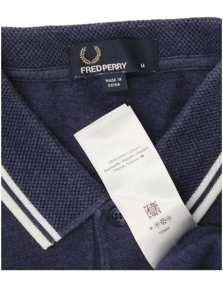 Мужская рубашка поло FRED PERRY среднего размера, темно-синяя, хлопковая