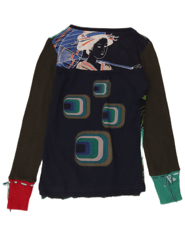 DESIGUAL Женский топ с рисунком с длинным рукавом, Великобритания, 12, средний, разноцветный, с цветочным принтом