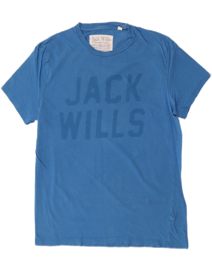 Мужская футболка с рисунком Jack Wills, хлопковый топ среднего синего цвета