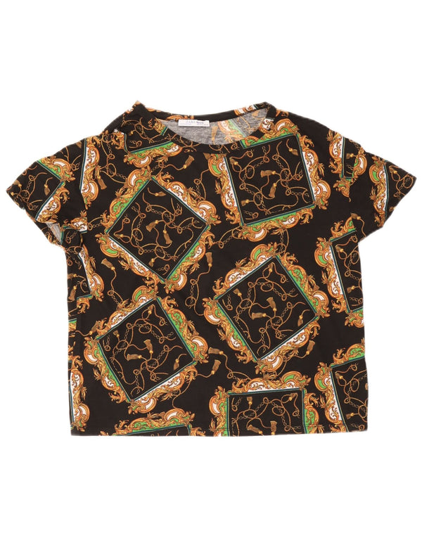 Женская футболка оверсайз Zara Top UK 10, маленькая черная с узором пейсли