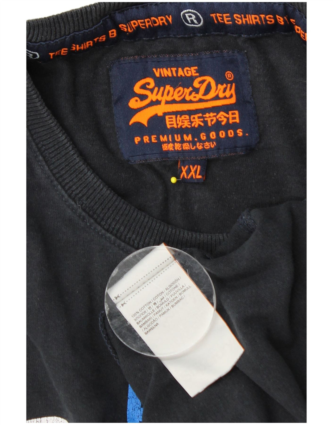 SUPERDRY Мужской топ с рисунком с длинным рукавом 2XL, темно-синий, хлопок