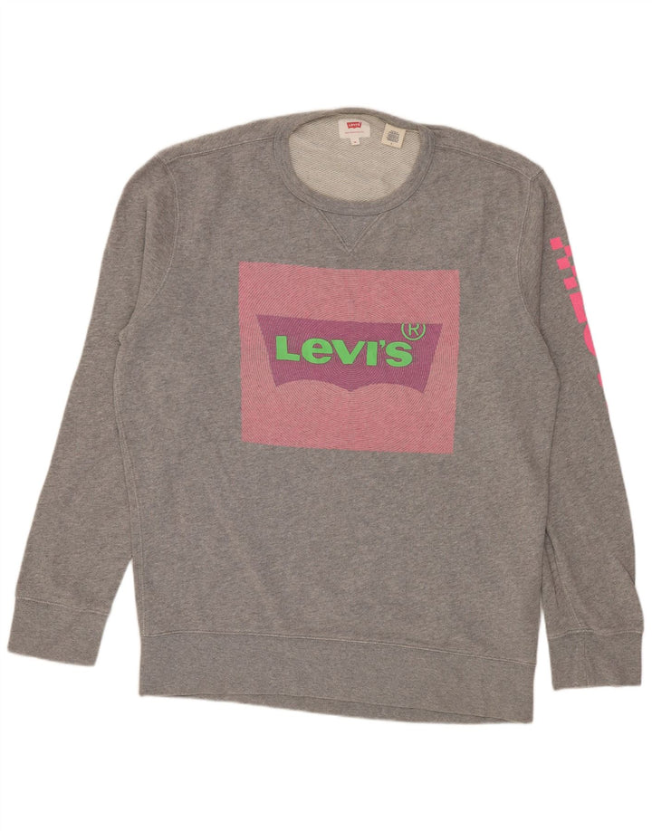 Мужской свитшот с рисунком Levi's, хлопковый джемпер среднего серого цвета с крапинками