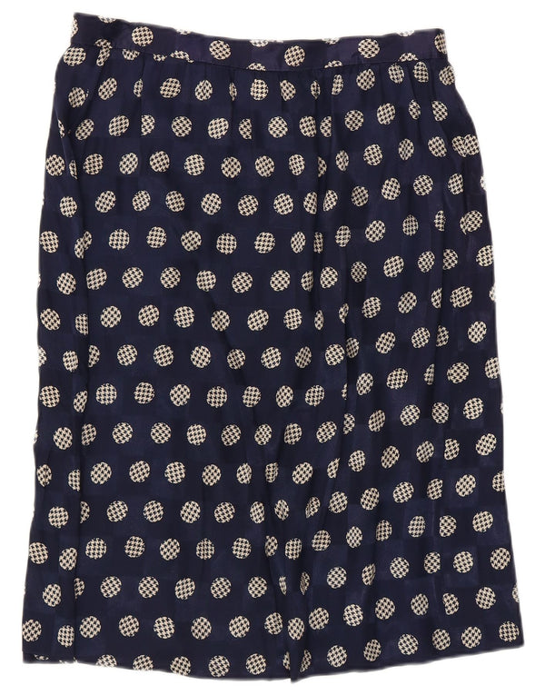 Винтажная женская прямая юбка UK 14, большая W32, темно-синяя, в горошек, ацетат