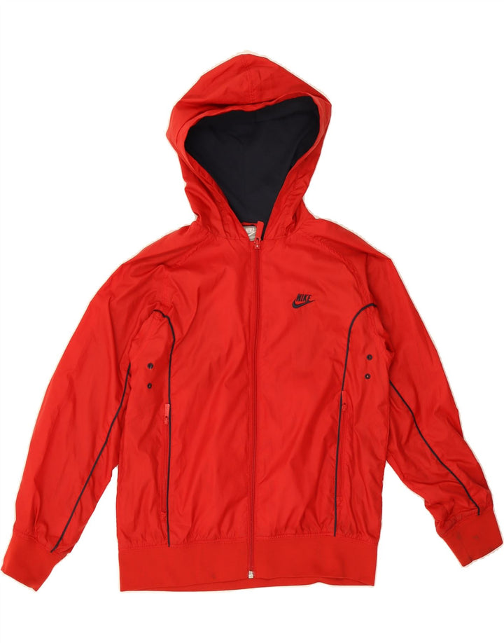 NIKE Girls Hooded Windbreaker Jacket 8-9 Years Small Red Polyester Vintage Nike and Second-Hand Nike from Messina Hembry 