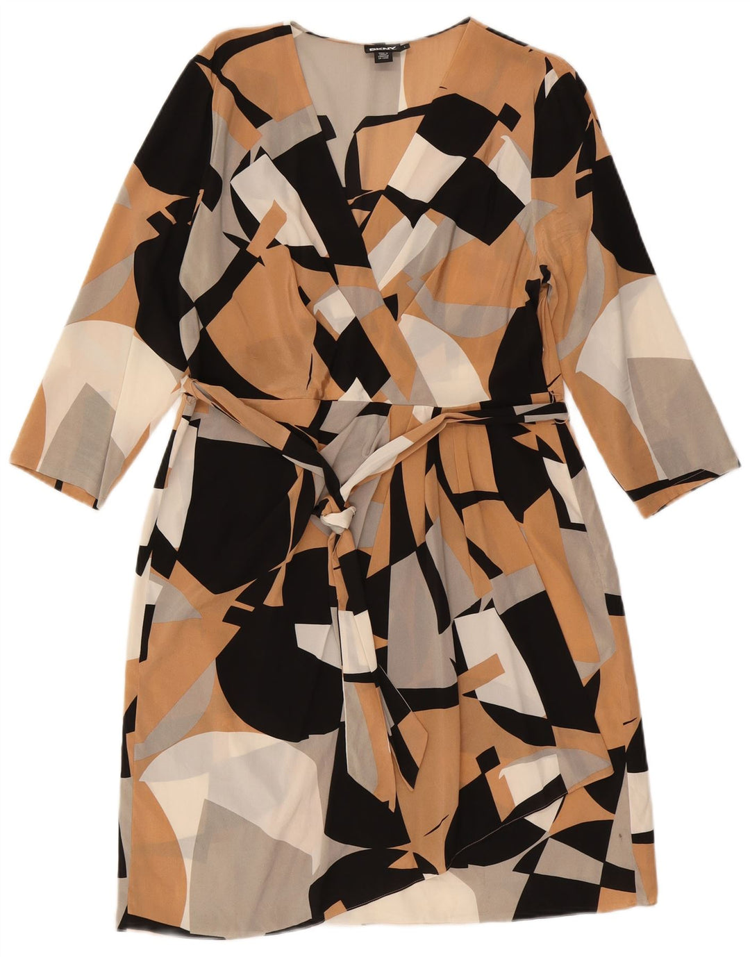 Женское платье-футляр DKNY с рукавом 3/4, Великобритания, 14, большое, разноцветное, с геометрическим рисунком