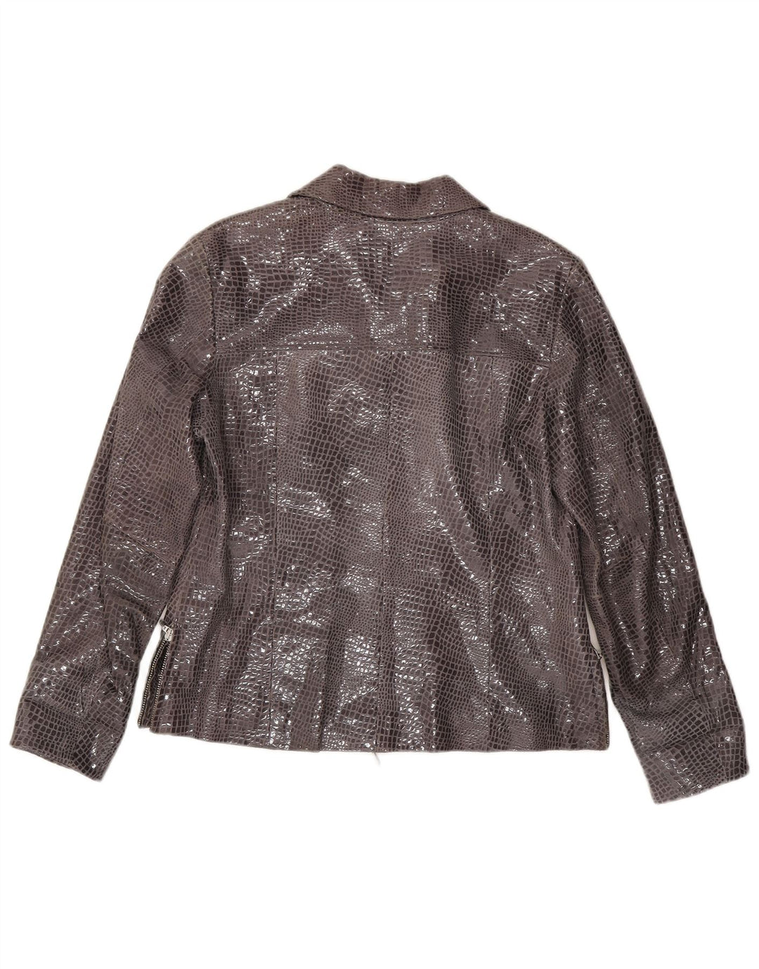 Винтажная женская кожаная куртка EU 38, кожа среднего серого цвета с животным принтом