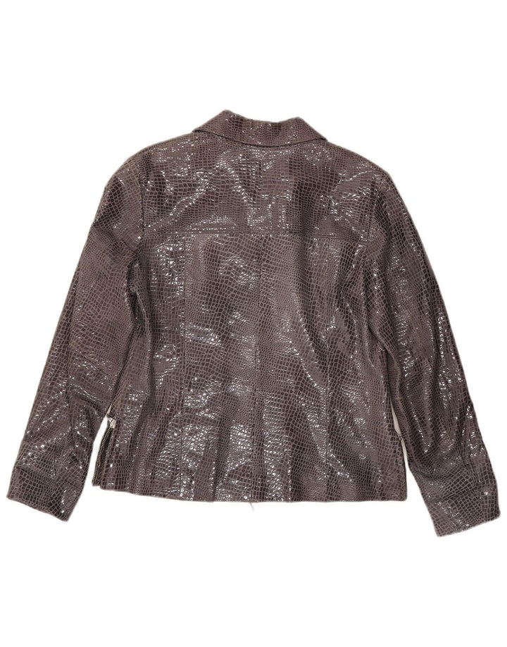 Винтажная женская кожаная куртка EU 38, кожа среднего серого цвета с животным принтом