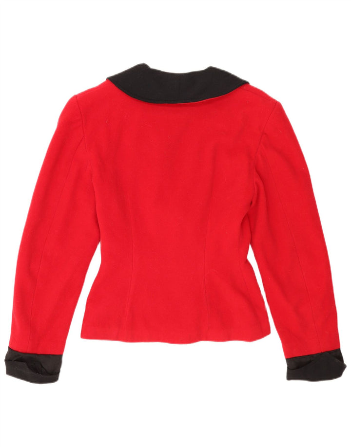 Винтажный женский пиджак на 1 пуговице, Великобритания, 12, средний красный цвет с цветными блоками