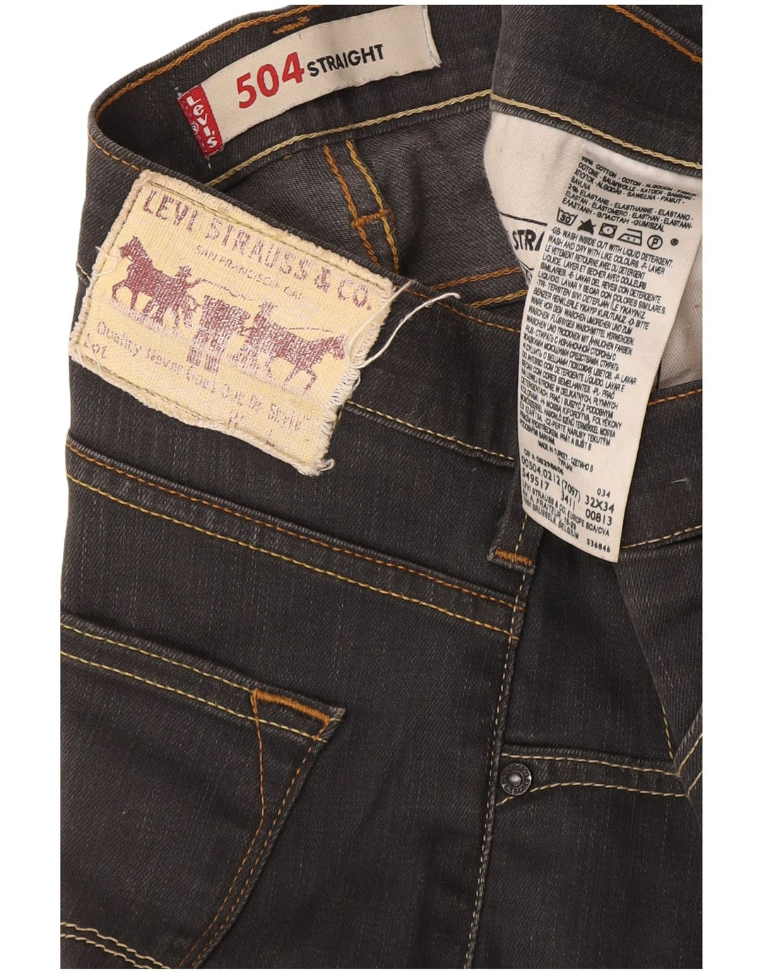Мужские прямые джинсы Levi's 504 W32 L34 серые, хлопок
