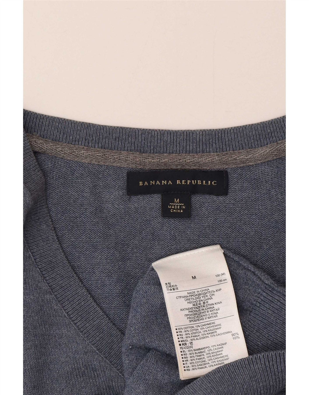 Мужской джемпер с v-образным вырезом Banana Republic, средний синий хлопковый свитер