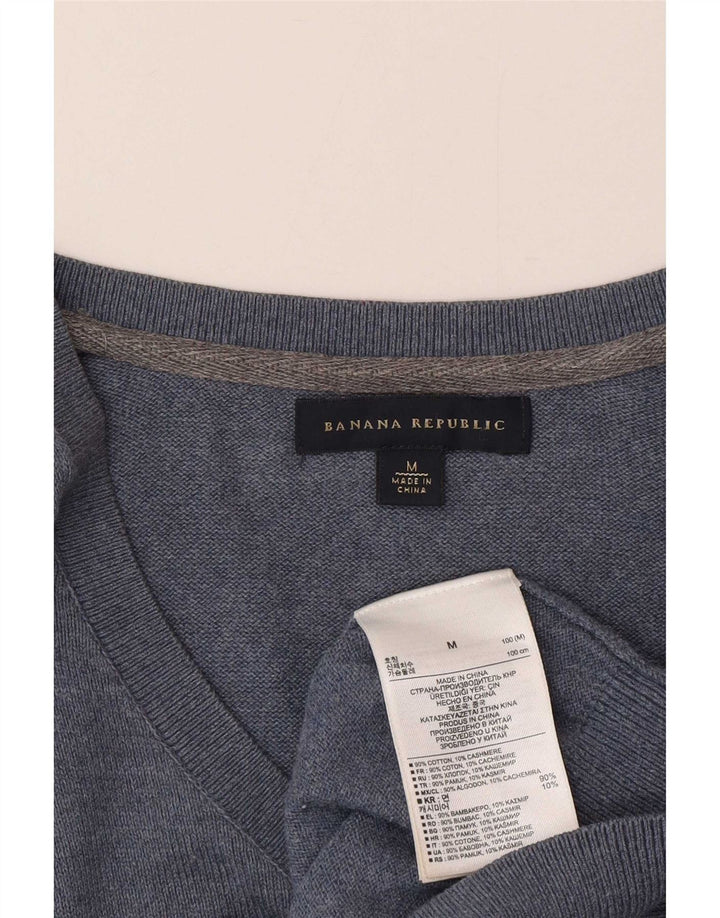 Мужской джемпер с v-образным вырезом Banana Republic, средний синий хлопковый свитер