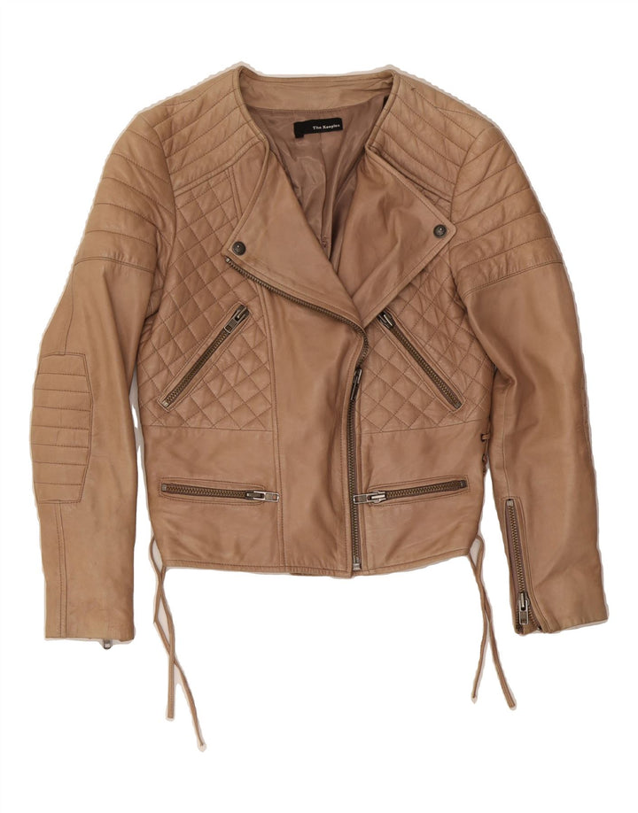 THE KOOPLES Womens Leather Biker Jacket UK 12 Medium Brown Lambskin Vintage The Kooples and Second-Hand The Kooples from Messina Hembry 