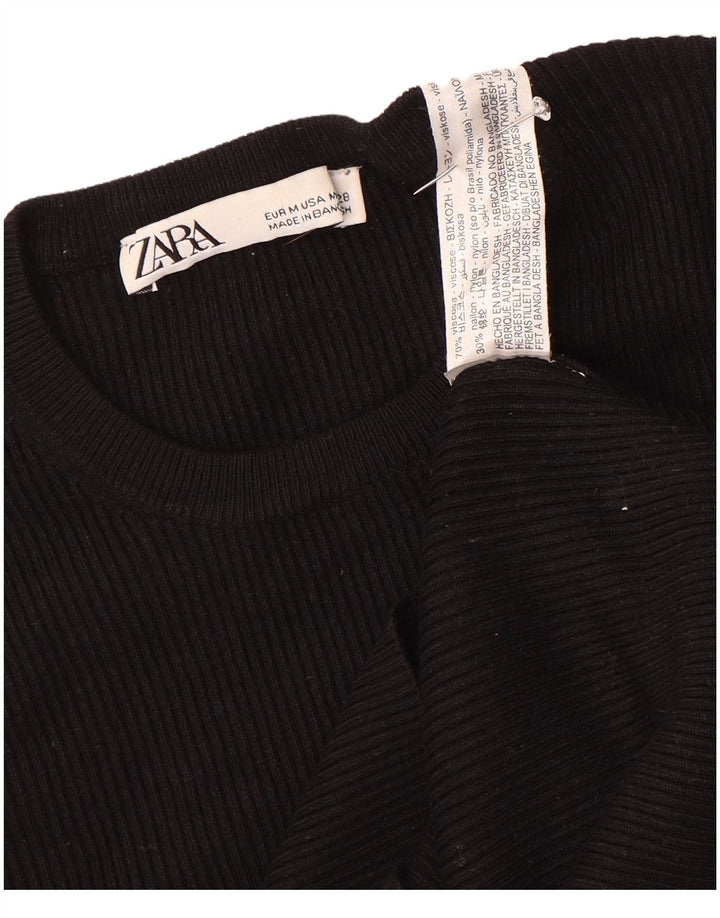 Женский укороченный топ Zara с рукавом 3/4 UK 12, средний черный, вискоза