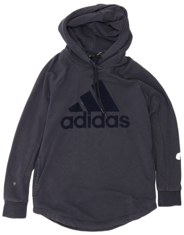 Женский джемпер с капюшоном Adidas с графическим рисунком UK 12/14, средний темно-синий, хлопок