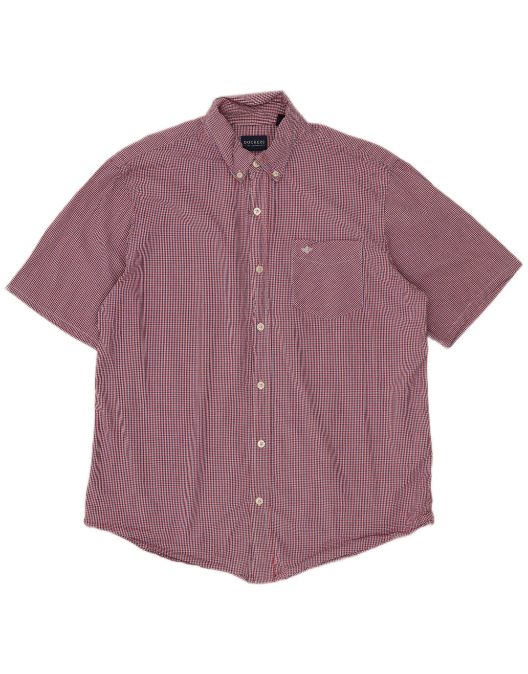 Dockers Мужская рубашка с коротким рукавом среднего красного цвета в мелкую клетку, хлопок