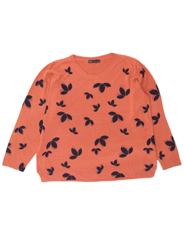 Женский джемпер с круглым вырезом Marks & Spencer, Великобритания, 22, 3XL, розовый с цветочным принтом