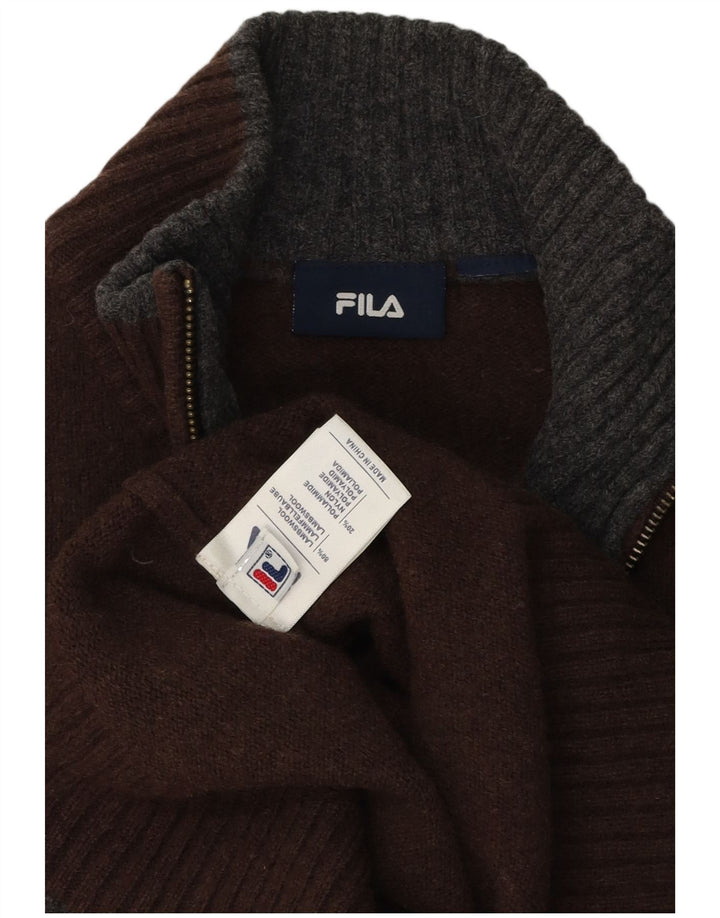 Мужской свитер Fila с воротником на молнии, большой коричневый из овечьей шерсти