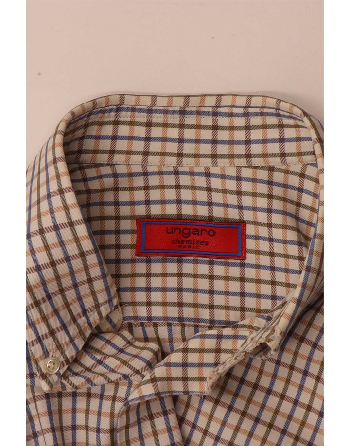 Мужская рубашка классического кроя Ungaro XL в бежевую клетку