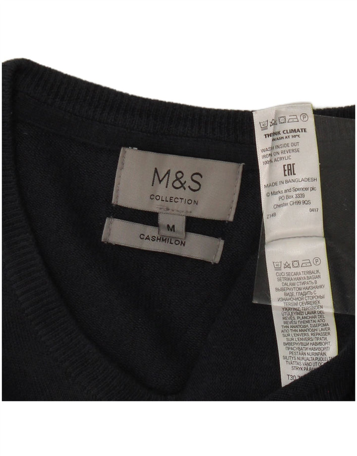 MARKS & SPENCER Mens V-Neck Jumper Sweater Medium Navy Blue Acrylic